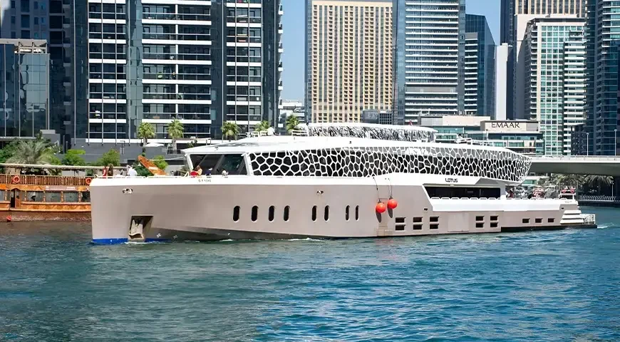 Luxury Mega Yacht Dinner Cruise in Dubai with city views