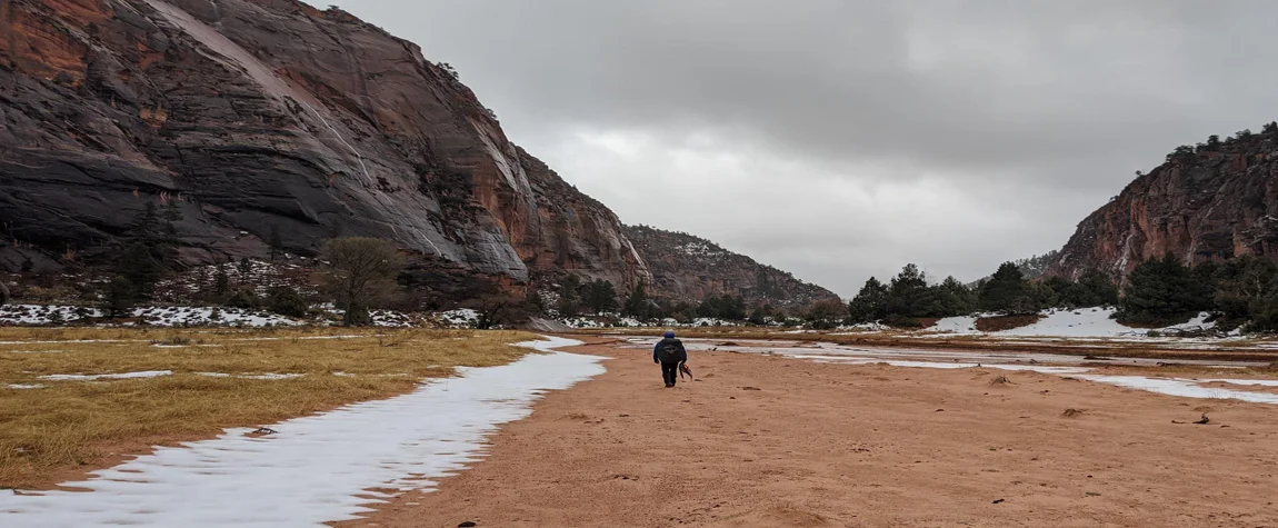 Hiking in Zion National Park during winter