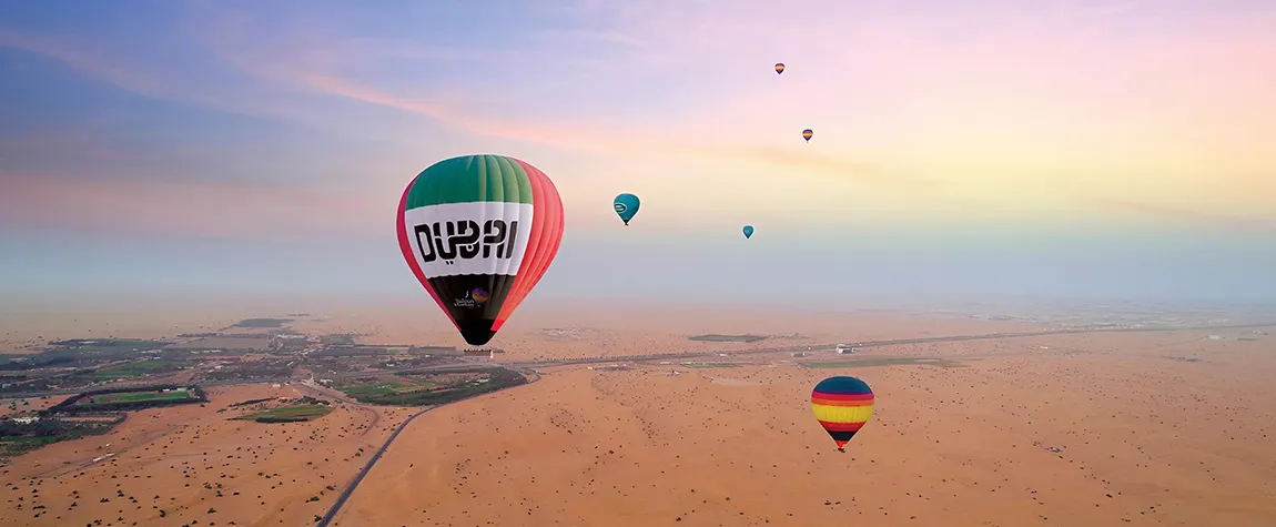 Riding in Hot Air Balloon over the Desert