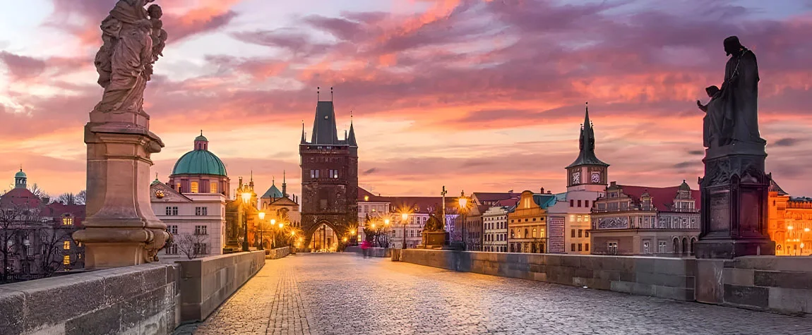 Walk Across Charles Bridge at Sunrise